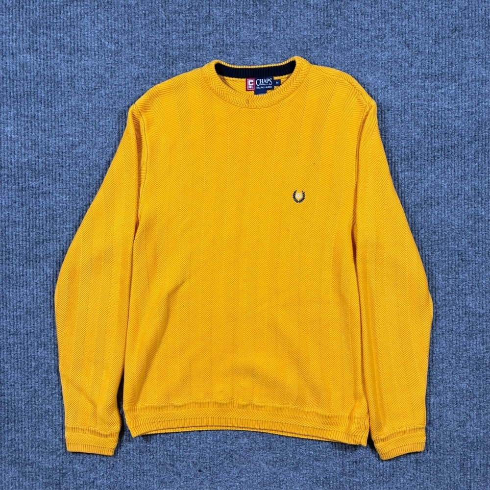 Chaps Ralph Lauren Sweater Mens Medium Yellow Cotton Knit Crewneck Classic